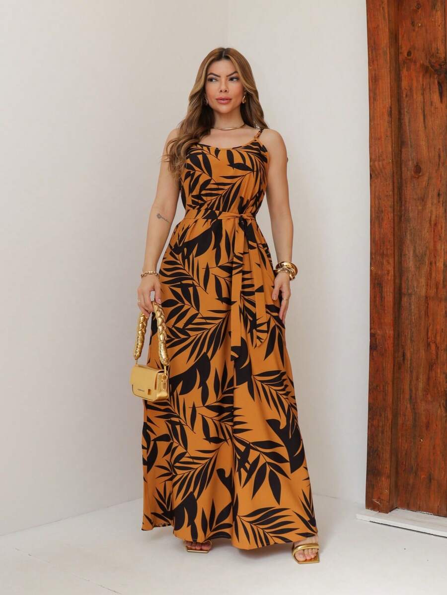 Women's Floral  Dress - 薑色 - 查看 1