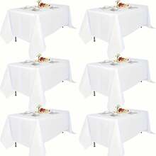 6-Pack Elegant White Polyester Tablecloth For Outdoor Parties - Rectangular Design, Perfect For Holiday Celebrations, Birthdays, Weddings, Christmas Decorations, Halloween Party Favors