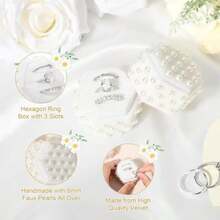 Pearl Velvet Ring Box 3 Slots Jewelry Ring Box With Pearl Wedding Decor Bridal Photography Engagement Gift White Hexagon