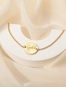 Customized Personalized Bracelet Engraved With Name And Stainless Steel Birth Gift Mom Bridesmaid Gift Classic Stainless Steel Round Coin Bracelet With Pendant Adjustable Women's Calligraphy Letters Handmade Bracelet Commemorate Date With Name Family Jewelry