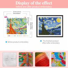 Van Gogh Starry Sky Cross Stitch DIY Kit, Classic Painting, 11CT Middle Grid Triple Strand, Beginner Starter Set, 33*28cm Home Decor Painting