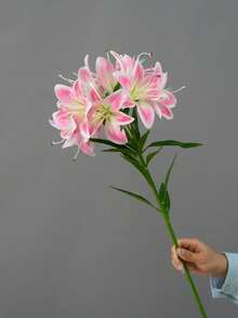 1pc 10-Head Artificial Lily Flower Branch, Living Room Decor, Floral Arrangement, Photography Prop - Multicolor - View 7