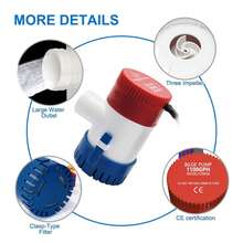 Bomba de Achique, Bomba de Achique , Bomba de Achique de bajo Ruido, Bomba Sumergible Pequeña Eléctrica, Bombas de Achique DC12V 1100GPH - Multicolor - Ver 4