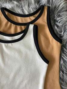 Kit 2 Body Canelado Liso Suplex Detalhado Alcinha Camiseta - Branco-Bege - Visão 4