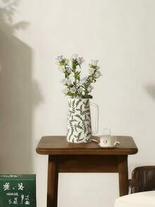 1 Peça Vaso Cerâmico com Design Fresco e Minimalista, Padrão Impresso Branco - Adequado para Segurar Água para Arranjar Flores Frescas e Pode Ser Usado como Ornamento Decorativo em Múltiplos Cenários