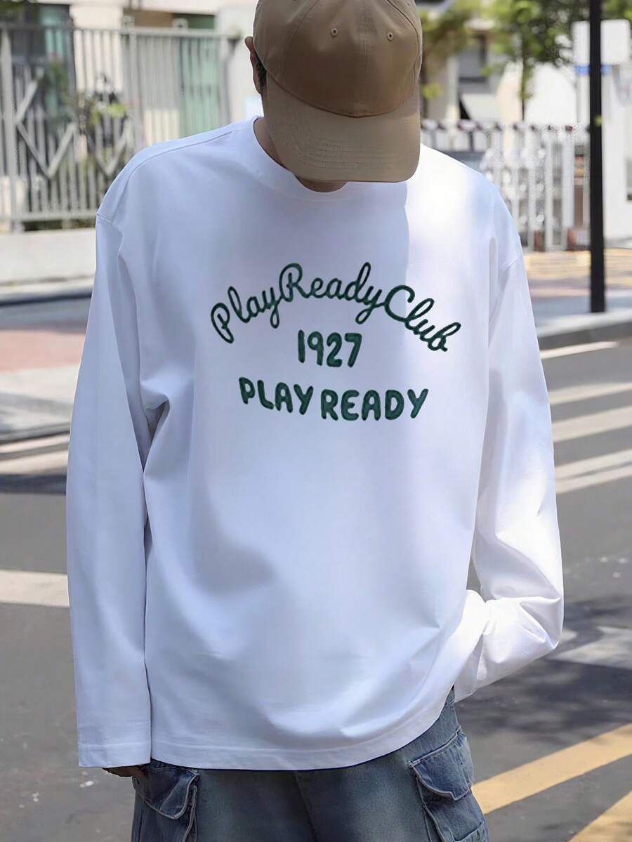 Men's Unisex Long-Sleeved T-Shirt, Comfortable And Relaxed Fit, Oversized Silhouette, Graphic Print, Fashionable Design, Can Be Worn At Home Or Outside, Suitable For All Ages