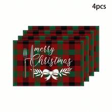 Set de 1/4/6 piese de șervețele imprimate cu tematică de Crăciun, imprimeu modern din fibră de poliester pentru bucătărie/masă, potrivit pentru decorarea de Crăciun în restaurante și bucătării.