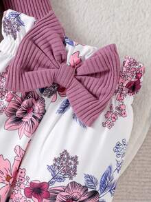 2pcs Newborn Baby Cute Print Long Sleeve Bodysuit + Pants With Hat & Headband Set, Lightweight For Spring/Autumn