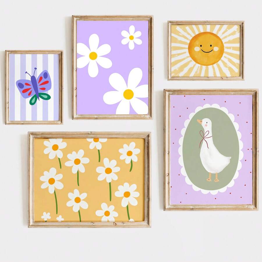 1 画框艺术/帆布墙画、儿童房墙面画廊、墙面装饰套装、儿童房装饰、儿童房艺术品、女孩艺术品、小女孩艺术品、儿童房装饰、画框墙面艺术、客厅绘画、房间装饰、家居装饰、墙面装饰、浴室装饰 - 彩色 - 查看 1