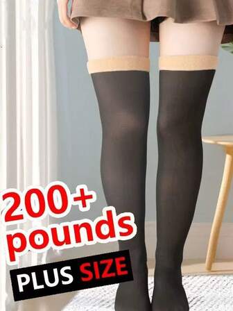 1 par/2 pares de medias por encima de la rodilla para mujer de talla grande para otoño/invierno con apariencia transparente, calentadores de piernas sexys con forro térmico grueso, medias térmicas negras con apariencia transparente hasta la rodilla, medias largas hasta la rodilla que protegen la rodilla, ideales para el uso diario en otoño/invierno