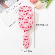 1pc Bow Air Cushion Massage Hair Brush, Cute Girl Mini Comb, Popular Pink Cute Bow & Cherry Blossom Print Air Cushion Comb Smooth Hair Brush - Multicolor - View 2