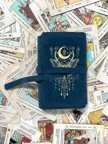 Velvet Tarot Card Storage Bag, Printed With A Gold Butterfly And Moon Pattern, - Two-Tone Blue And Purple, With A Drawstring Closure, Soft Fabric Protective Cover, Portable Bag, Card Holder, Suitable For Storing Cards And Small Items Tarot Card Holder, Fabric Protector For Cards And Items, Christmas, Thanksgiving Gift