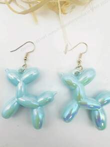 1 par de pendientes colgantes de perro globo juguetón - Acrílico de colores caramelo con acabado AB, estilo de dibujos animados lindo, ganchos de hierro hipoalergénicos - Perfecto para uso diario y como regalo