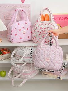 1pc Bow&Floral Lunch Bag Quilted Strawberry Insulated Lunch Bag Bento Bag Fruit Food Storage Bag Tote Lunch Bag Bags Lightweight Reusable Large Capacity Handheld Cooler Tote Bag With Pockets Picnic BagLeakproof Lunch Tote Bag Aesthetic Insulated Cooler Bag Cute Lunch Tote Bags Reusable Insulated Cooler For Work Picnic Or Travel, Thermal Insulated, Each, Camping, Office, Picnic - 彩色 - 查看 8