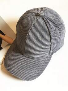 1pc Minimalist Solid Color Corduroy Baseball Cap, Suitable For Spring, Autumn, And Winter Daily Wear, Unisex - Grey - View 2