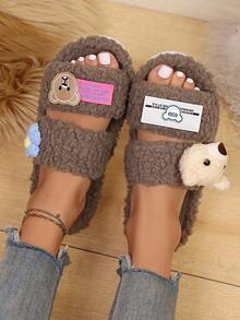 Pantofole in pelliccia sintetica da donna, pantofole a forma di animali, pantofole a forma di orso, pantofole nere, pantofole carine, pantofole di moda, pantofole con suola sottile in EVA, pantofole leggere, pantofole con suola morbida, pantofole silenziose, adatte per pavimenti in legno duro, camera da letto, interno, casa, cortile, ufficio, hotel, tappeto, cartone animato, pantofole soffici, pantofole da donna