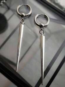 1 Pair Gothic Punk Rock Hip-Hop Style Silver Long Spike Huggie Hoop Earrings For Men And Women Daily Wear - 古董銀器 - 查看 6