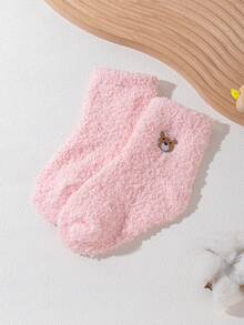 1 Pair Kids Cute Cartoon Bear Embroidered Warm Slipper Socks, Essential For Autumn/Winter - Pink - View 7