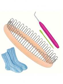 DIY Knitting Machine Kit With Loom, Crochet Hook, And Knitting Tools - Craft Yarn Set For Hats, Scarves, Creative Small Weaving Loom Kit With Hooks (Beige)