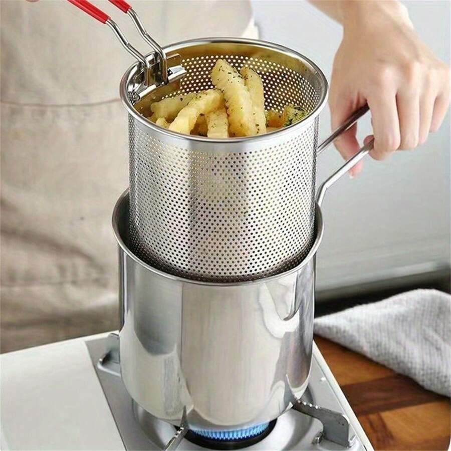 1pc Deep Fryer, Stainless Steel Noodle Soup Pot, Multi-Purpose Pot, Household Uncoated Fryer - Multicolor - View 1