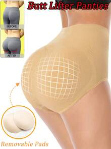 Women Padded Booty Pants Body Shaper Briefs Underwear Panty Butt Lifter Hip Enhancer Underpants - Beige - View 2