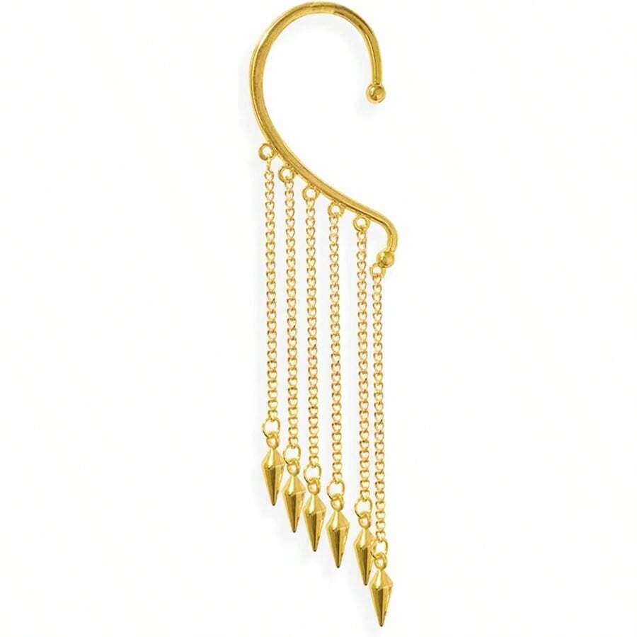 Multi Gold Silver Punk Long Tassel Chain Cone Bullet One Ear Cuff 316L Stainless Steel Barrel Nails Crawler Climer Dangle Drop Earring For Women Statement#SSDD B BJNHMJ