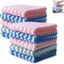 Eretinputc Coral Fleece Striped Rag Cleaning Dish Cloth, Microfiber Dish Cloth, Reusable and Washable Towels, Multi - Purpose Absorbent Kitchen and Home Cleaning Cloths 5Pcs - 10 piezas - Ver 2