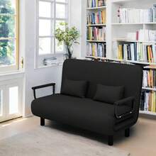 Foldable Double Sofa Bed Convertible Angle Adjustable Headrest Entire Mattress Sponge Linen fabric Suitable for iving Rooms and Bedrooms Blue Color