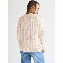 2025  Women's Oversized Cable Knit Crewneck Sweaters - 奶油 - 查看 3