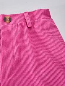 Sweet & Fashionable Girls Pink Faux Leather Jacket Set, Heart Collar Cardigan Paired With Wide Leg Pants, Warm & Comfortable Fabric, Suitable For School, Vacation, Valentine's Day, Travel, Outdoor Wear In Autumn/Winter