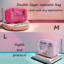 Clear Travel Toiletry Bag Wet Dry Separation Makeup Cosmetic Bags Large Thickened PVC Waterproof washbags with Handles Zippers for toiletries Women Girls Men Skyblue 2 layer L - Celeste - Ver 3