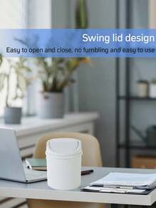 Mini Lixeira, Lixeira pequena com tampa, Lixeira de mesa, Cesto de papel de plástico para mesa, Design com tampo giratório para evitar vazamento de odores, Usado para armazenar cascas de frutas e restos de papel na mesa para manter tudo organizado, Para banheiro, Decoração de mesa de escritório, Mesa de centro, Escritório, Sala de estar, Escritório