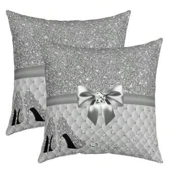 2 st. örngott i bohemisk stil med geometriska, glänsande pärlmönster, 45x45 cm, polyester, lyxiga silver- och svarta genomskinliga pärlor, dragkedja, kuddfodral med lantlig inredning, lämpliga för alla rumstyper, maskintvättbara - kuddinlägg ingår ej, dekorativa kuddar året runt