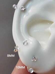 1个C形氧化锆耳钉螺丝CZ不锈钢螺旋耳骨穿刺耳环耳垂身体穿刺16G耳扩