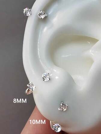 1PC C Shape Zironia Ear Piercing Screw CZ Stainless Steel Helix Piercing Cartilage Earring Ear Lobe Body Piercing 16G Ear Gauge