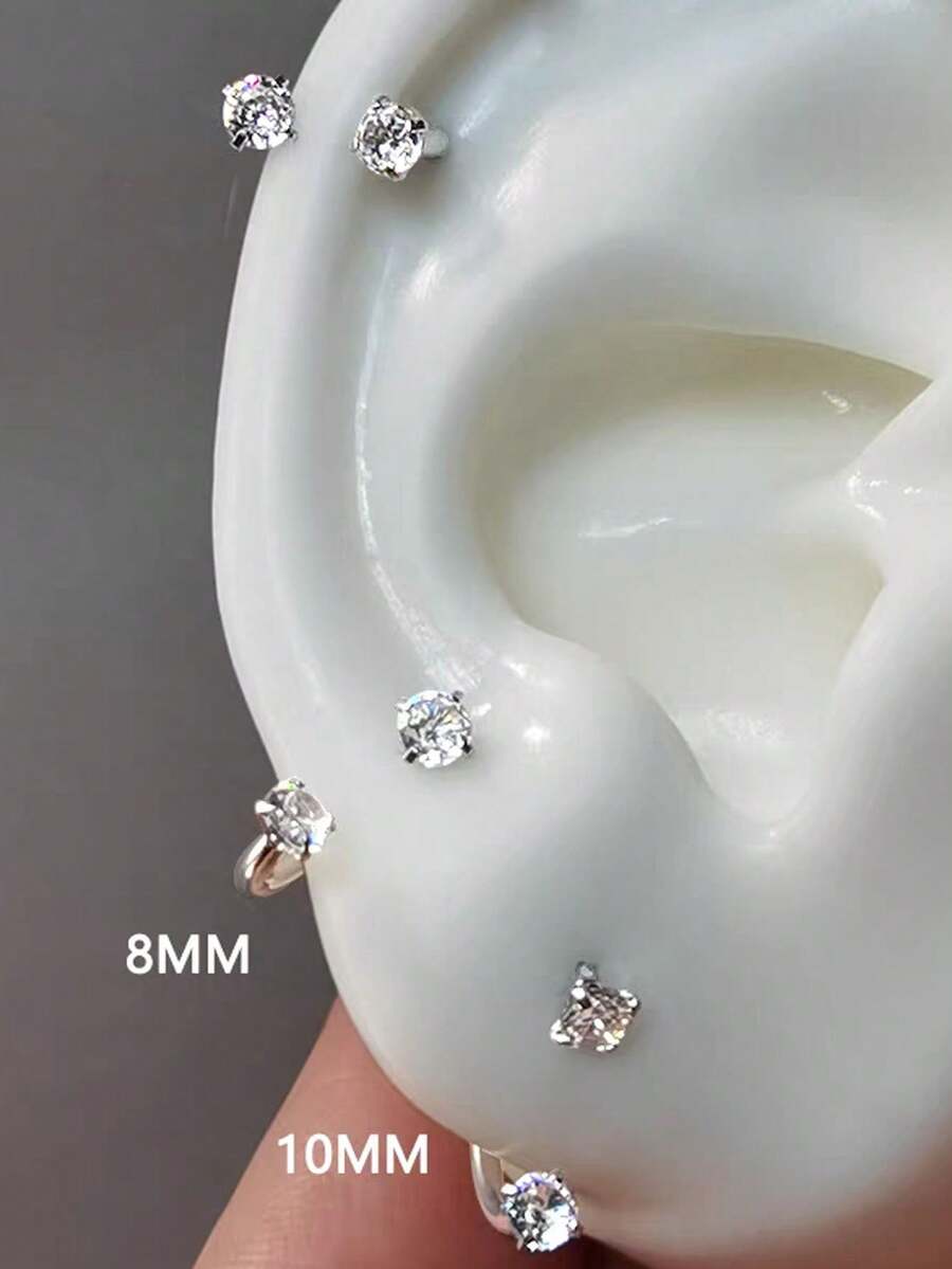 1个C形氧化锆耳钉螺丝CZ不锈钢螺旋耳骨穿刺耳环耳垂身体穿刺16G耳扩
