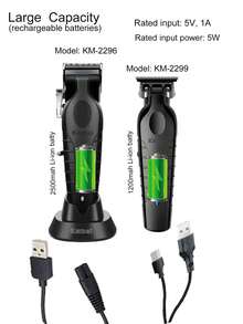 Kemei 2pcs/Set KM-2296 & KM-2299 Professional Hair Clipper Kit, Suitable For Home Daily Use And Holiday Haircuts Like Christmas Or New Year