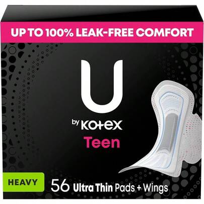 U by  Ultra Thin Teen Feminine Pads with Wings Extra Absorbency Unscented 56 Count 4 Packs of 14 (Packaging May Vary)