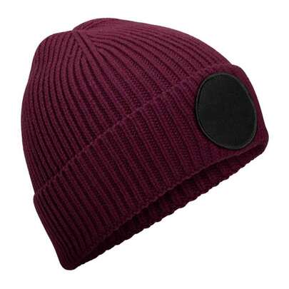 Beechfield Patch Circular Patch Beanie (Burgundy/Black) - 52%  Polyester/47% Acrylic/1% Elastane - (RW10384)