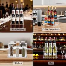 Wine Bottle Organizer -2-Layer Acrylic Bottle Display Rack For Kitchen Storage | Acrylic, Coffee Syrup, Baijiu, Wine Flavoring And Beverage Station Organizer With Layered Shelves