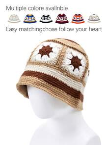 1 pieza Gorro tejido a mano a ganchillo, gorro tejido cálido para mujer, otoño/invierno