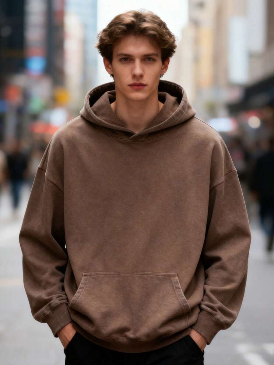 400g Heavy-Duty Loose Retro American Gradient Washed Fried Snowflakes Hooded Sweatshirt For Couples, Autumn And Winter Casual Tie Dye Oversized Hooded Sweatshirt - 咖啡棕 - 查看 1