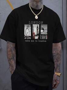 Summer Men'S Top, Patterned Short Sleeve T-Shirt Men'S, T-Shirt Men'S, Short Sleeve T-Shirt Men'S, Short Sleeve Men'S T-Shirt Short Sleeve, Round Neck Design, 100% Cotton Material, Soft Smooth T-Shirt, Men'S T-Shirt Short Sleeve Graphic Printing - 黑色 - 查看 1