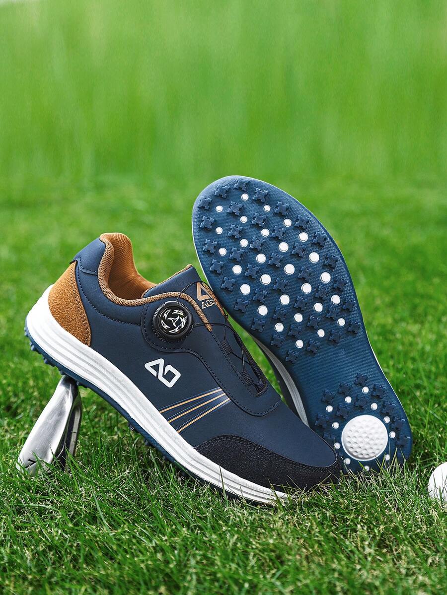 Men's Golf Shoes 2025 New Model, Thick Sole, Anti-Slip, Wear-Resistant, Low-Top Round Toe, Rotary Buckle, Soft Bottom, Strong Grip, Professional Golf Training Shoes, Leather Upper, Waterproof, Oil-Proof, Plus Size 46, Comfortable Men's Sports Shoes