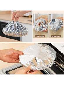 20/10/5/1个可重复使用铝箔盖，桌面食物保温器，食物储存袋，食物保鲜袋，厨房收纳，家用塑料包装，接触式，剩菜储存，厨房食物保温保鲜器，适用于碗碟，保持食物温暖、新鲜、防尘，食品保鲜设备 - 彩色 - 查看 7