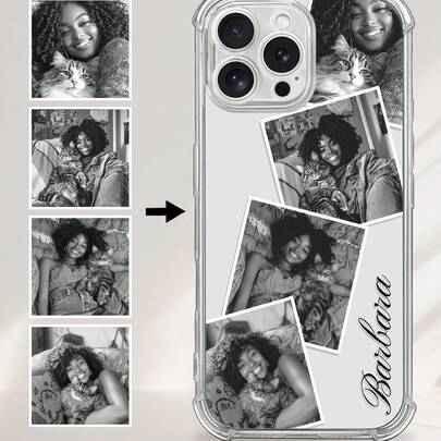 Minimalist Black White DIY Customized Photo Collage Phone Case With Name 1pc Shockproof Transparent Cover Compatible With IPhone11/12/13/14/15/16/16pro/16plus/16promax/17/17air/17pro/17promax, 9A/S24/S25ultra/S25plus/S25edge/A17/A07/A26/A36/S26/S26plus/S26ultra, Moto G85, Hot 50 Pro+, Suitable As Gift For Friends, Travel Organizer, Birthday Anniversary Gift,International Version, Not The Domestic Version