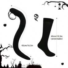 Cat Ears Headband And Tail Collar Black Knee Sock Set For Women Girls Cat Costume Accessories Kit Halloween Party Cosplay Costumes Set - 如圖 - 查看 4