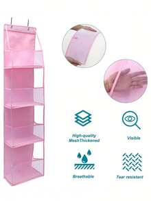 1pc Over The Door Hanging Storage Organizer With 4 Large Pockets & Mesh, Suitable For Bedroom, Toys, Shoes, Diapers, Christmas, Halloween, Thanksgiving Gifts - Hồng - Xem 5