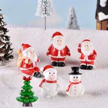6pcs Santa Claus, Snowman, Mini Landscape, Sled, Stocking, Bell, Resin Decor Random Miniature Tree Ornaments Best Gifts Birthday Home Decor Christmas Decorations Room Decor Christmas
