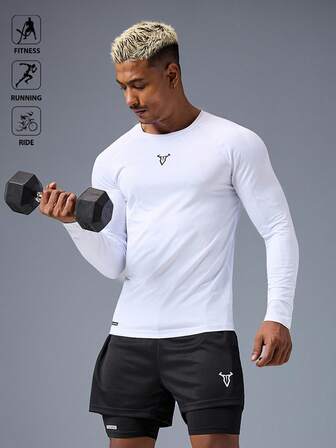 Herr T-shirt med rund hals och långärmad t-shirt i pojkvänsstil, casual t-shirt med tjurtryck, sportig tröja, höst, rund hals